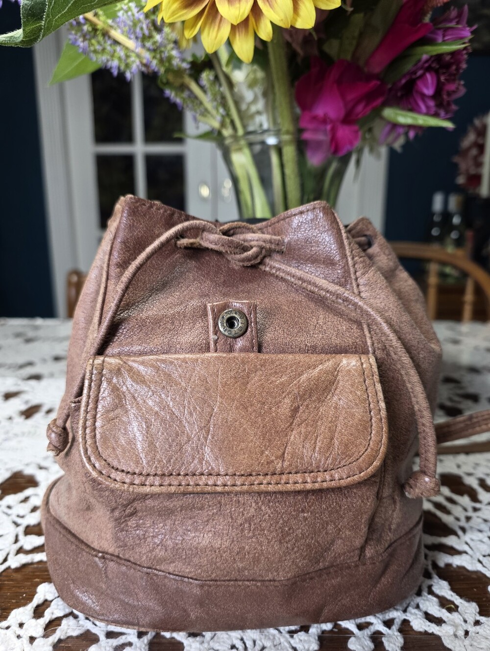 Wilson's Weathered Brown Leather Mini Backpack Shoulder Bag - Picture 4 of 13